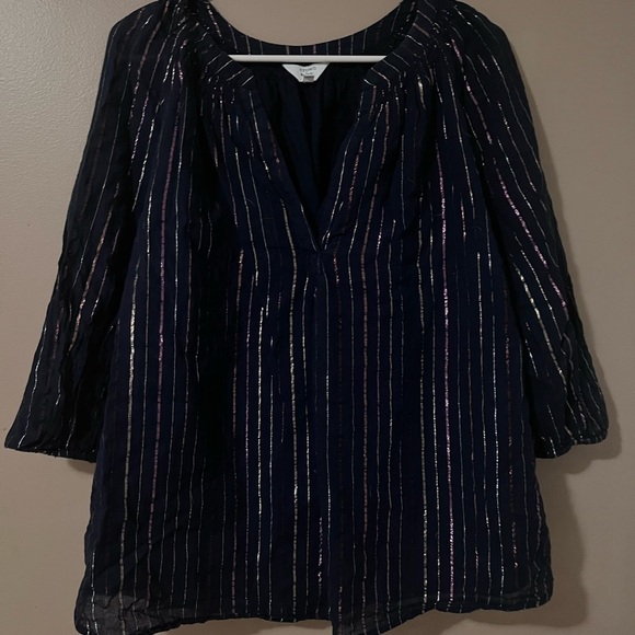 Crown & Ivy Navy and Silver Striped Blouse - Picture 1 of 6